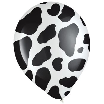 Balloon with black and white cow pattern.