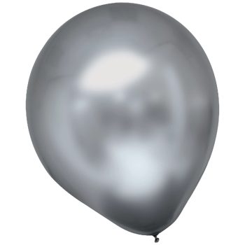 A shiny metallic silver balloon against a white background.