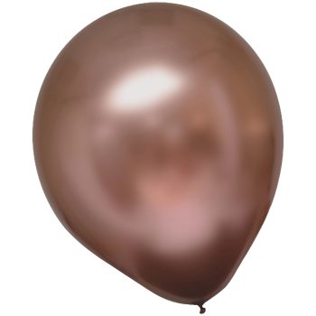 A shiny, metallic rose gold balloon.