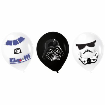 Star Wars-themed balloons with character designs.