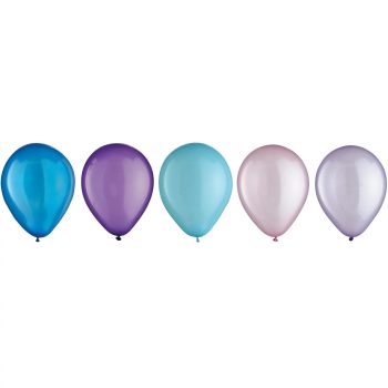 Five balloons in a gradient of blue to purple shades.