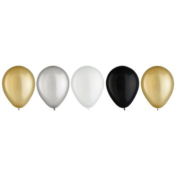 Mix Latex Balloons - Black, Gold, Silver & White, 11in, 15ct