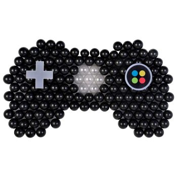 Game controller made from black spheres with colored buttons.