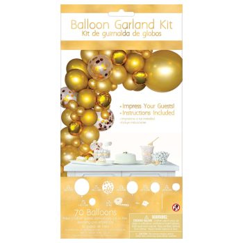 Gold balloon garland kit for festive decorations.