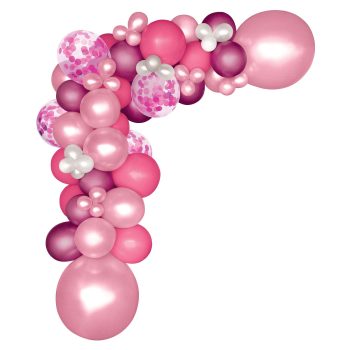 Cluster of pink and purple balloons arranged in a corner shape.