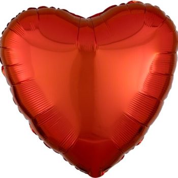 Red heart-shaped foil balloon on white.