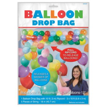 Colorful balloon drop bag kit for parties and celebrations.