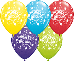 Colorful birthday balloons with cheerful "Happy Birthday" messages.