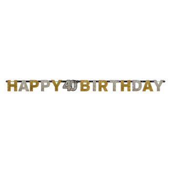 Happy 40th Birthday gold and silver banner.