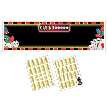 Casino-themed game set with cards and dice on a decorative mat.