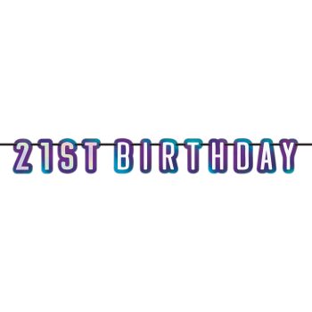 21st birthday banner with bold letters.