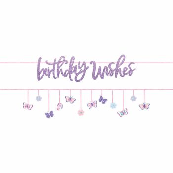 Birthday wishes with butterflies and flowers.
