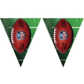 Two NFL-themed pennant flags with a football on a green field background.