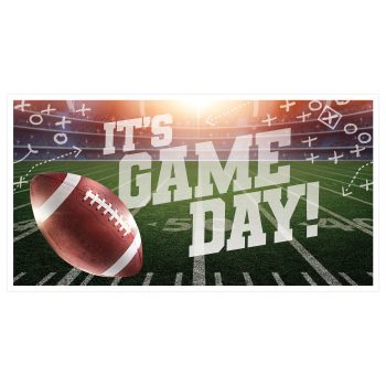 A football on a field with the words 'It's Game Day!' in bold letters.