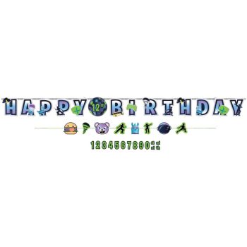 Colorful 'Happy Your Birthday' banner with vibrant letters and small decorative icons.