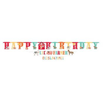 Colorful farm-themed happy birthday banner.