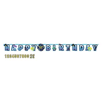 Happy Birthday banner with customizable numbers.