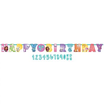 Colorful happy 5th birthday banner with animals.