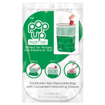 Pop Up Trash Bin with a green translucent design and convenient drawer closure.