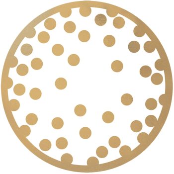 Gold circular pattern with scattered dots.