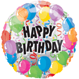 Colorful balloon-themed Happy Birthday balloon.