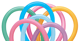 Colorful twisted balloons intertwined in a playful arrangement.