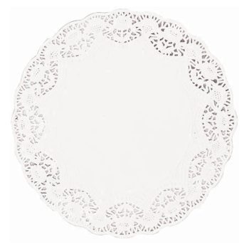 Round lace paper doily with intricate pattern.