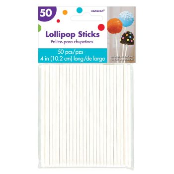 Pack of 50 white lollipop sticks for candy making.