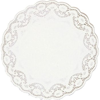Round decorative paper doily with lace pattern.