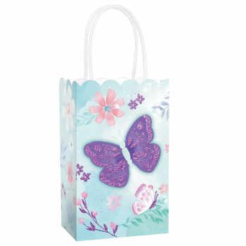 Decorative bag with purple butterfly design.