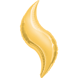 A shiny gold balloon shaped like a wavy flame.