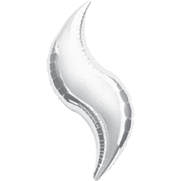A sleek, metallic silver abstract shape with smooth curves.