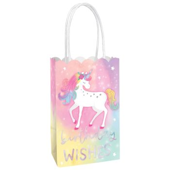 Unicorn-themed birthday gift bag with rainbow colors.