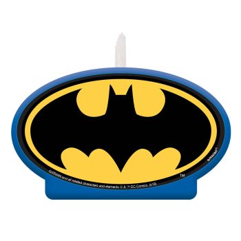 Batman logo candle on blue base.