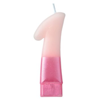 Pink number one birthday candle.