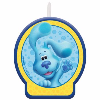 Blue cartoon dog on birthday candle.