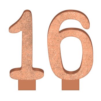 Sparkling rose gold number sixteen decoration.