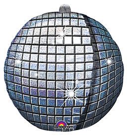 A reflective disco ball with square mirrored tiles.