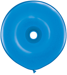 A deflated blue balloon with a hole in the center.