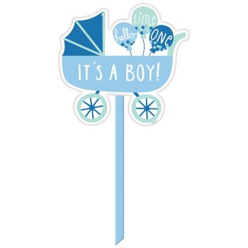 Blue baby stroller with "It's a boy!" text and baby icons.