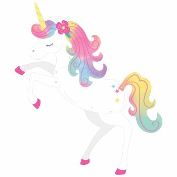 Colorful unicorn with rainbow mane and tail.