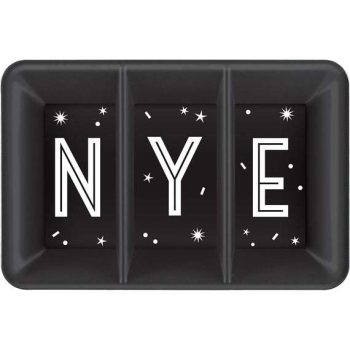 Black segmented tray with "N.Y.E" text and stars.
