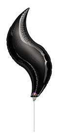 A shiny black balloon shaped like the number nine.