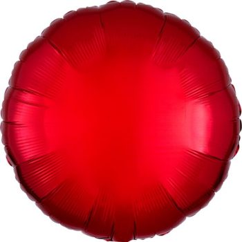 Shiny metallic red round balloon with smooth surface.