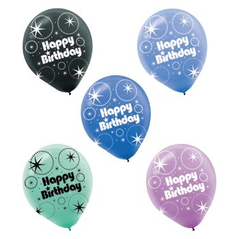 Colorful "Happy Birthday" balloons with star patterns.