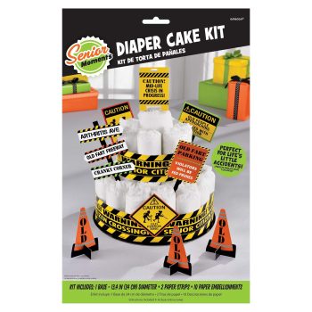 Senior-themed diaper cake kit packaging.