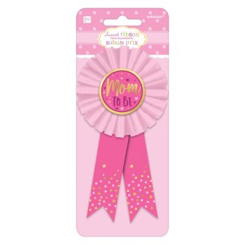 Pink birthday ribbon badge with 'Birthday Girl' text and star patterns.