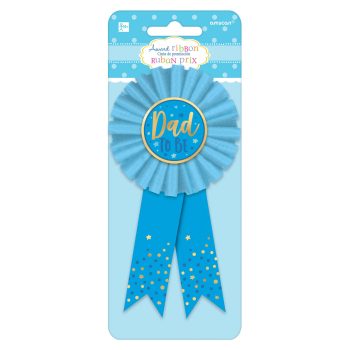 Blue ribbon award labeled 'Dad' with star decorations.