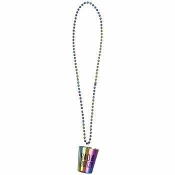 Rainbow shot glass necklace with beads.