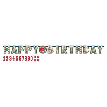 Colorful patterned letters spell out Happy Birthday with numbers below.